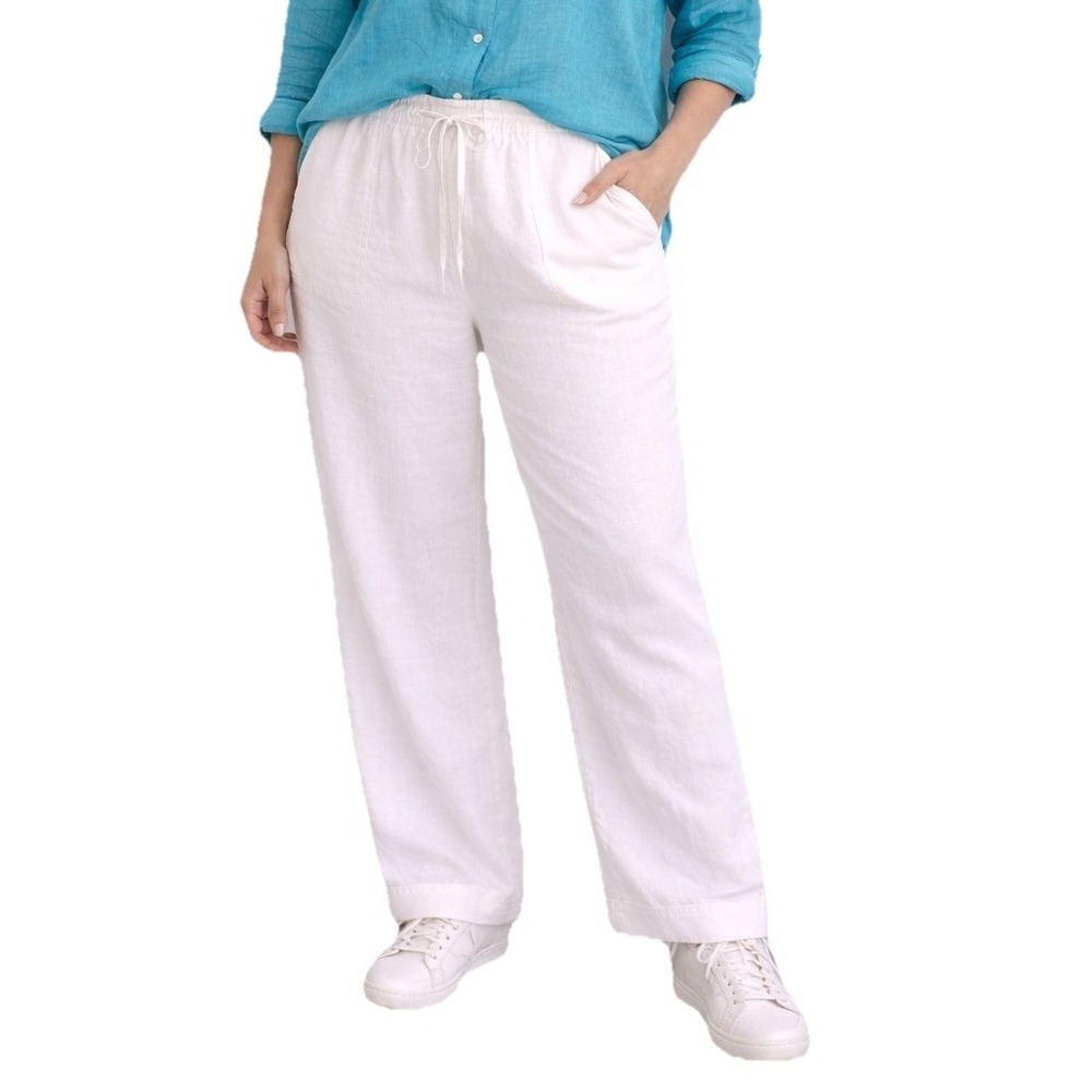 Heaven Womens Linen‎ White Pants XL Wide Leg Drawstring Lightweight Coastal